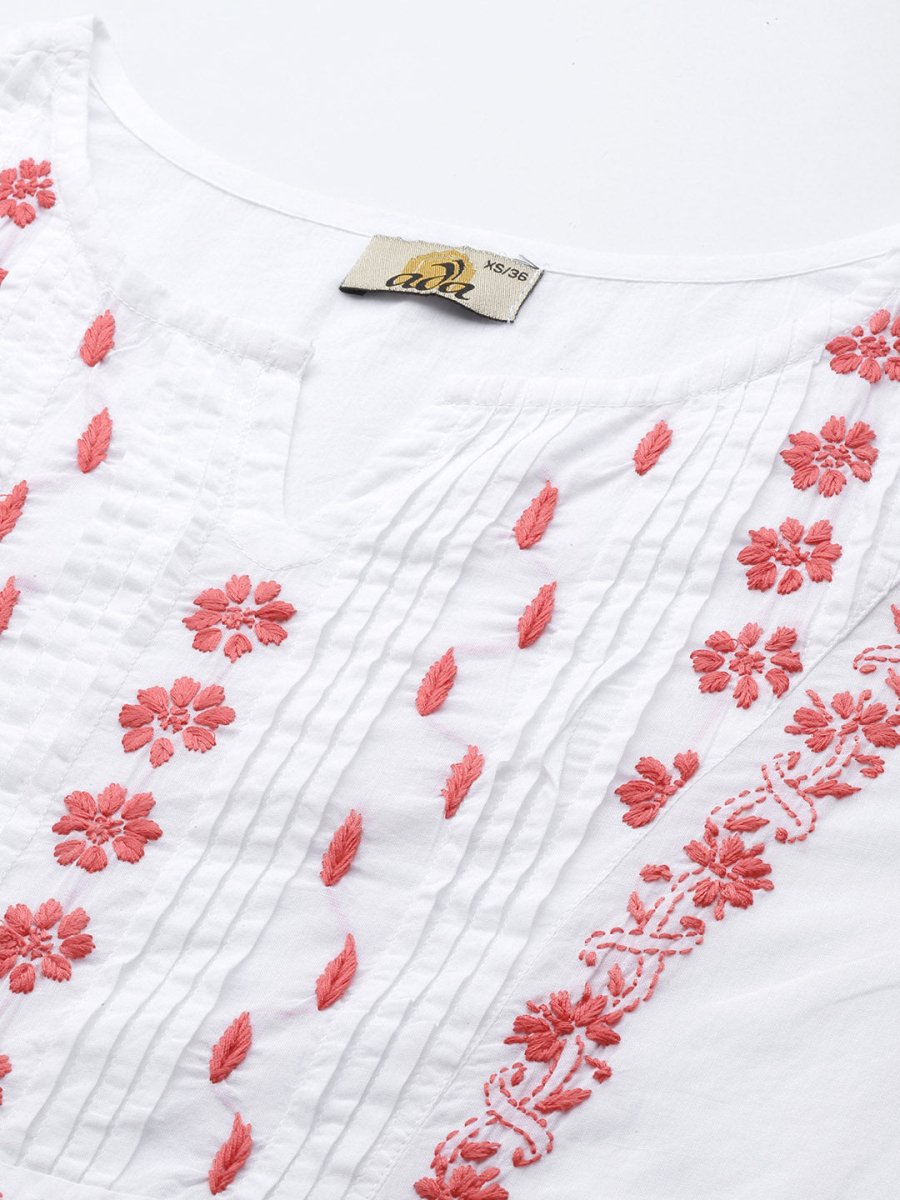ADA Ethnic Motifs Chikankari Embroidered Floral Kurta | Grocsy