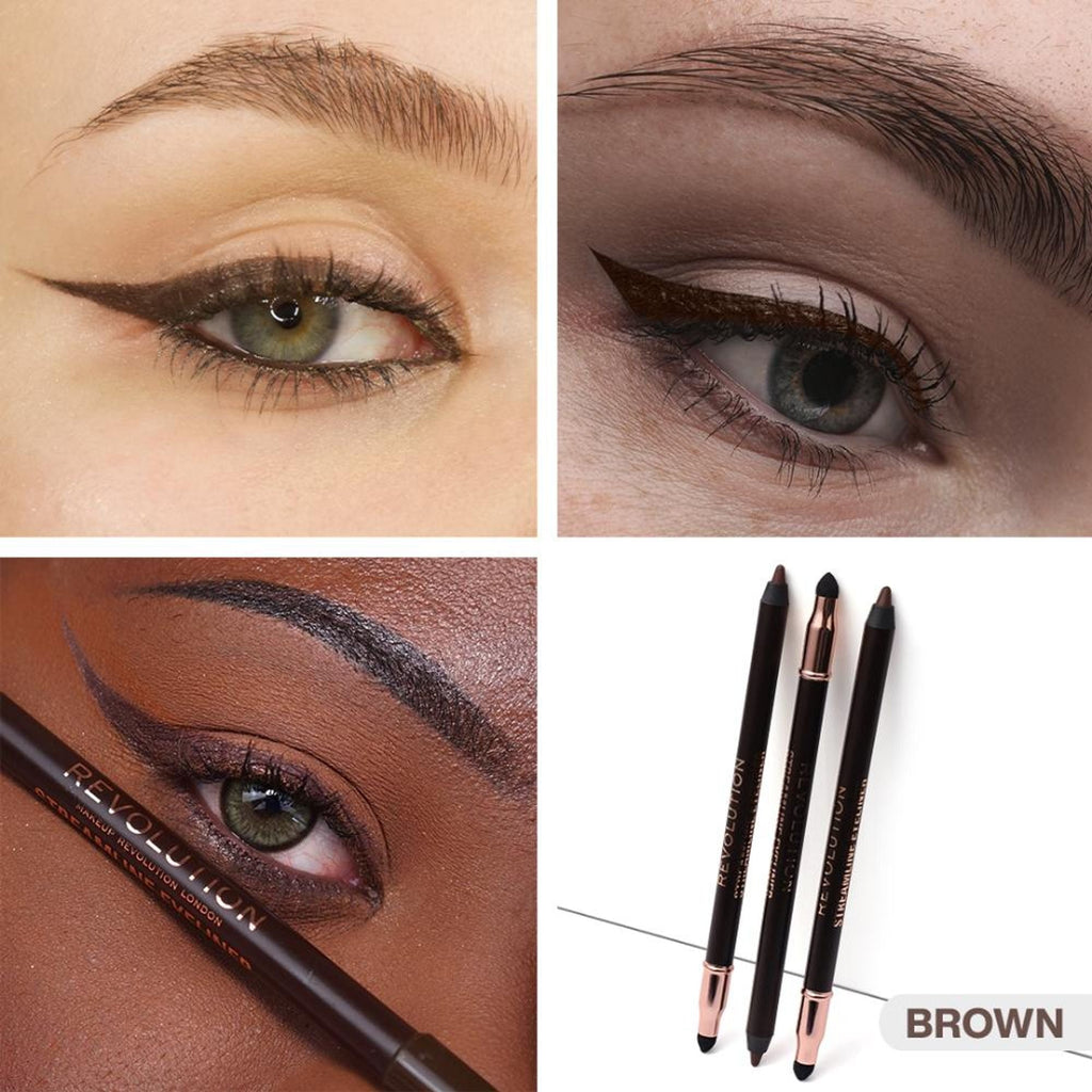 Makeup Revolution Streamline Waterline Eyeliner Pencil-Ultra Creamy Smudge Proof Smokey Looks - Brown | Grocsy