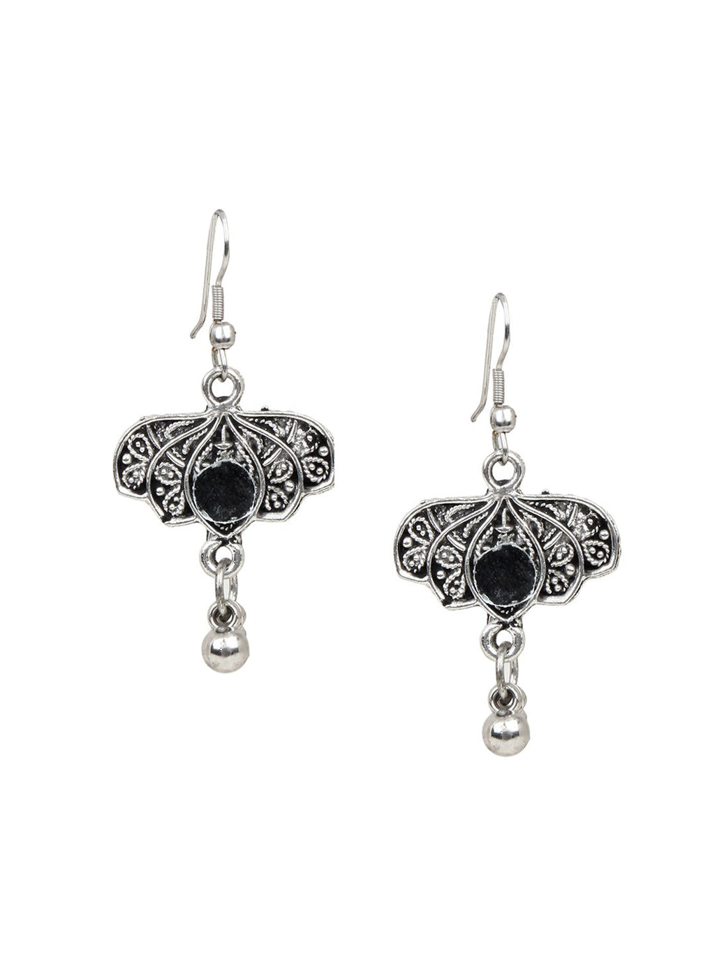 Cardinal Women Silver-Toned Oxidised Stone Studded & Beaded Heart Shaped Jewellery Set | Grocsy