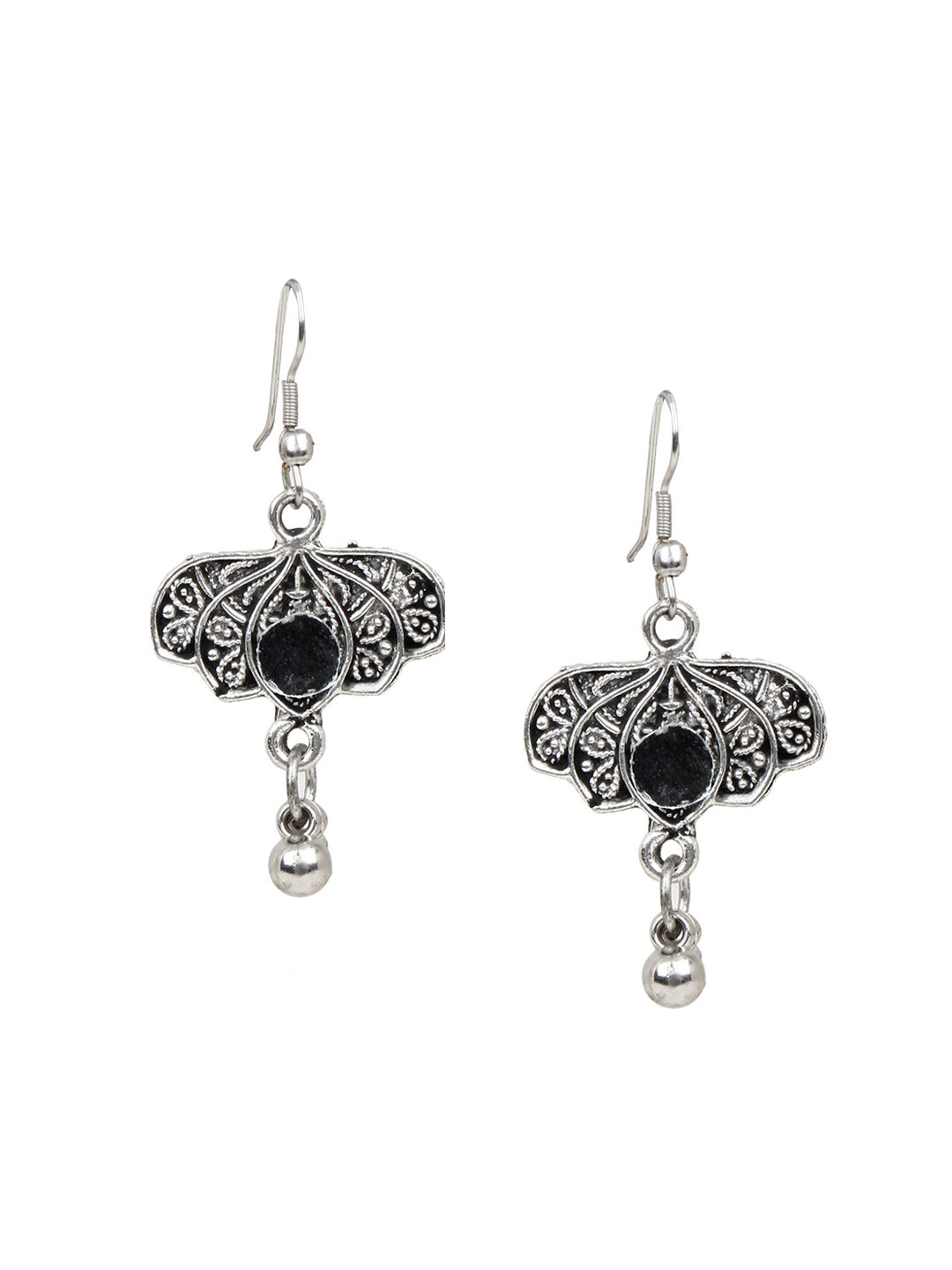 Cardinal Women Silver-Toned Oxidised Stone Studded & Beaded Heart Shaped Jewellery Set | Grocsy