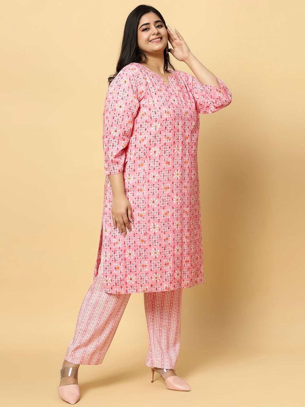 Sztori Plus Size Ethnic Motifs Printed Pure Cotton Kurta & Trouser | Grocsy