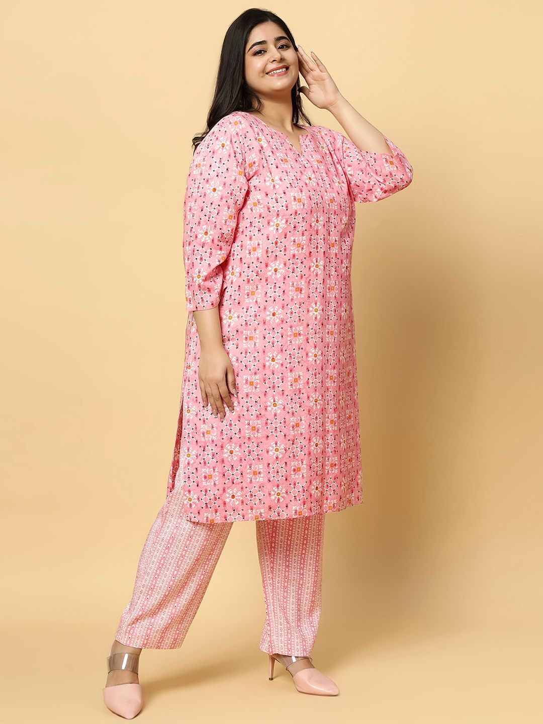 Sztori Plus Size Ethnic Motifs Printed Pure Cotton Kurta & Trouser | Grocsy
