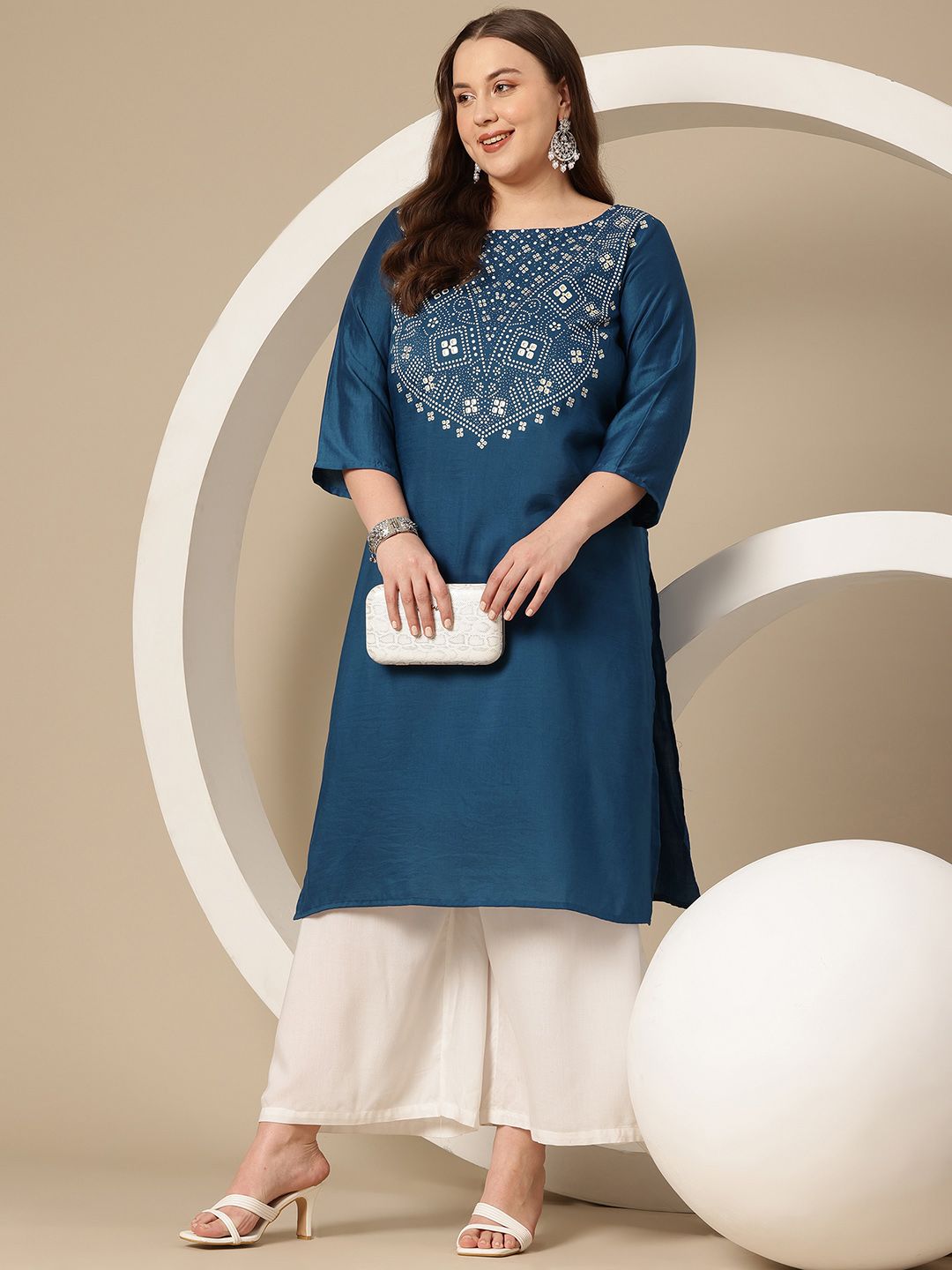 Sztori Plus Size Geometric Printed Kurta | Grocsy
