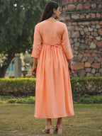Juniper Women's Peach Festive Embroiderd Flared Dress | Grocsy