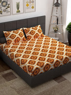 Story@home Unisex Yellow Geometric Cotton 152 TC 1 King Size Bedsheet with 2 Pillow Covers | Grocsy