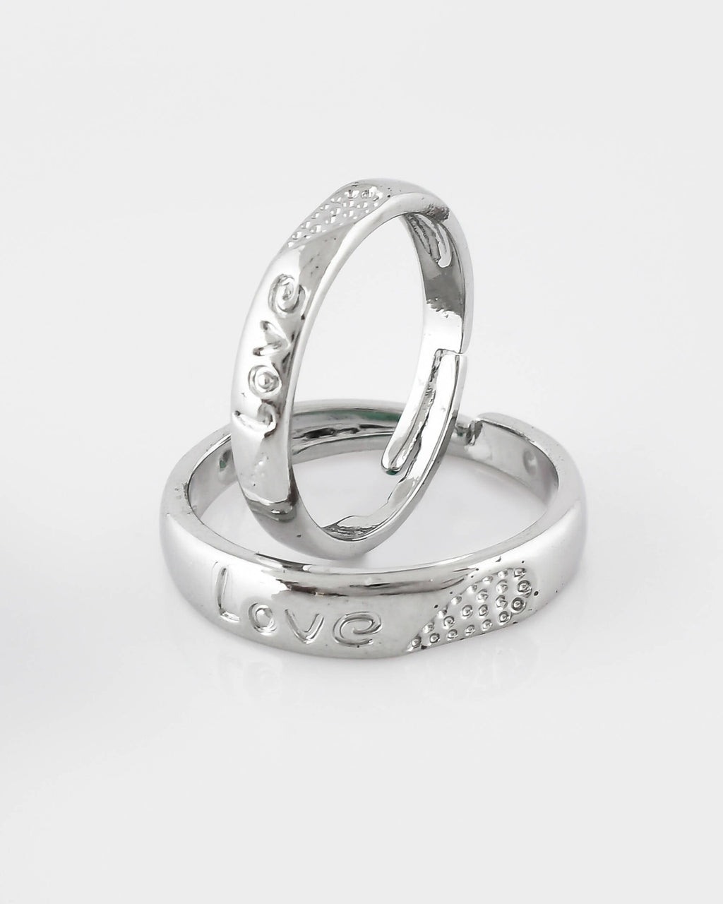 VOJ Stainless Steel Cubic Zirconia Silver Plated Adjustable Ring Set for Couple | Grocsy