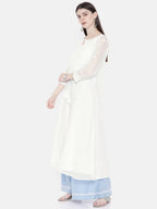 ADA Women White Embroidered Layered A-Line Chikankari Sustainable Kota Handloom Kurta | Grocsy
