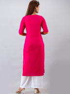 HERE&NOW Pink & White Geometric Embroidered Mirror Work Kurta with Palazzos | Grocsy