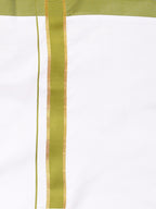 Sethukrishna Boys White & Green Cotton Shirt With Readymade Dhoti | Grocsy