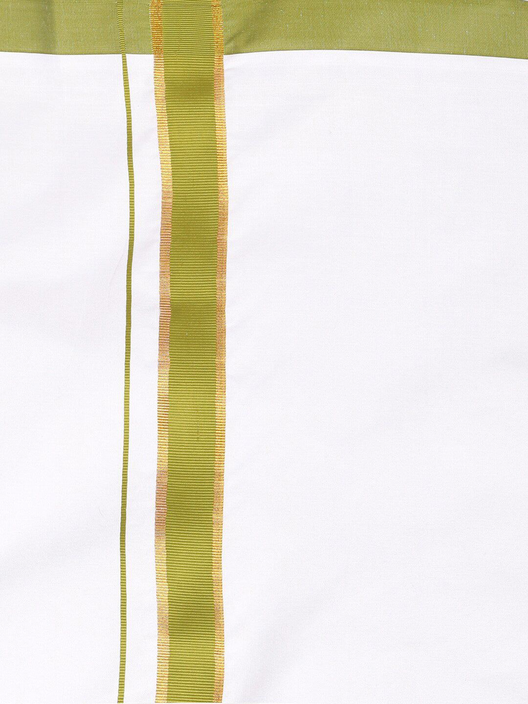 Sethukrishna Boys White & Green Cotton Shirt With Readymade Dhoti | Grocsy