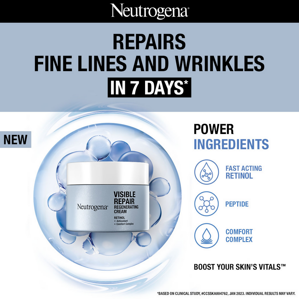 Neutrogena Visible Repair Regenerating Cream with Retinol + Peptide For Anti-Ageing, Wrinkles & Fine Lines | Grocsy