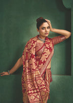 Joban Fashion Pinkdull Moss Brasso With Kasab Zari Border Saree & Tassels With Brasso Blouse | Grocsy