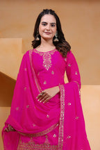 Joban Fashion Pink Silk Embroidered Sharara Set | Grocsy