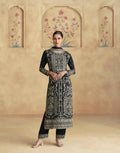 Vastranavya Black Chinon Silk Embroidered Sequins Pakistani Straight Pant Suit | Grocsy
