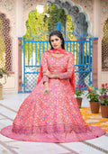 Functional Designer Red-Orange Dola Silk Anarkali suit with Dupatta - Ramya | Grocsy