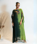 Timaraa Forest Green Ombre Embellished Georgette Kaftan Dress | Grocsy