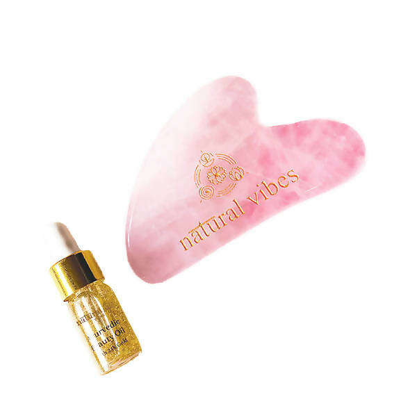 Natural Vibes Rose Quartz Gua Sha with Free Gold Beauty Elixir Oil | Grocsy