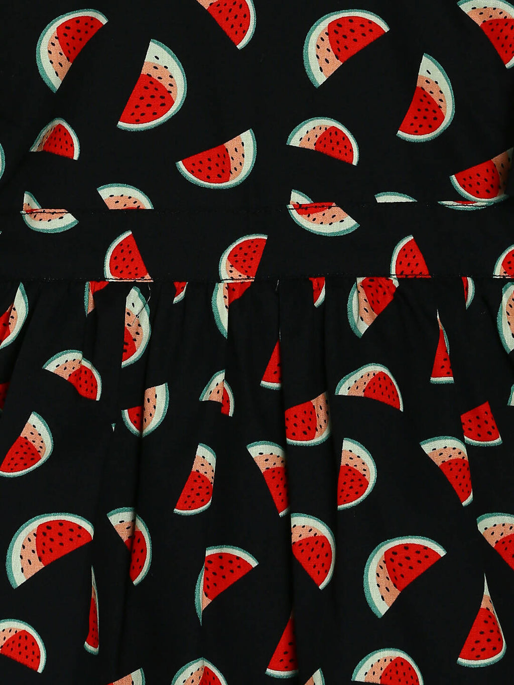 Manet Girls Cotton V Neck Frill Frock Watermelon Printed - Black | Grocsy