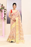 Piyari Fashion Women's Beige Embellished Cotton Blend Printed Saree | Grocsy