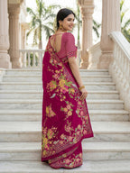 Aastha Fashion Rani Pink Premium Russian Silk Designer Floral Position Print Saree | Grocsy