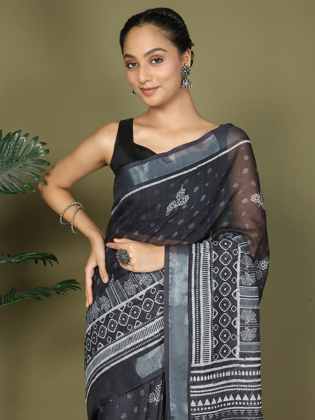 Shree Shyam Fashion Cotton Black Saree | Grocsy