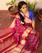 DEIANA'S Beautiful Designer Golden zari Soft Lichi Silk Saree - Pink | Grocsy