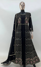 Lorenvalley Fashion Black Faux Georgette Embroidery Work Gown Jacket Stitched | Grocsy