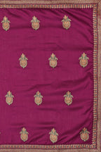 Wine Chinon Embroidered Saree with Unstitched Blouse Piece - Roozal | Grocsy