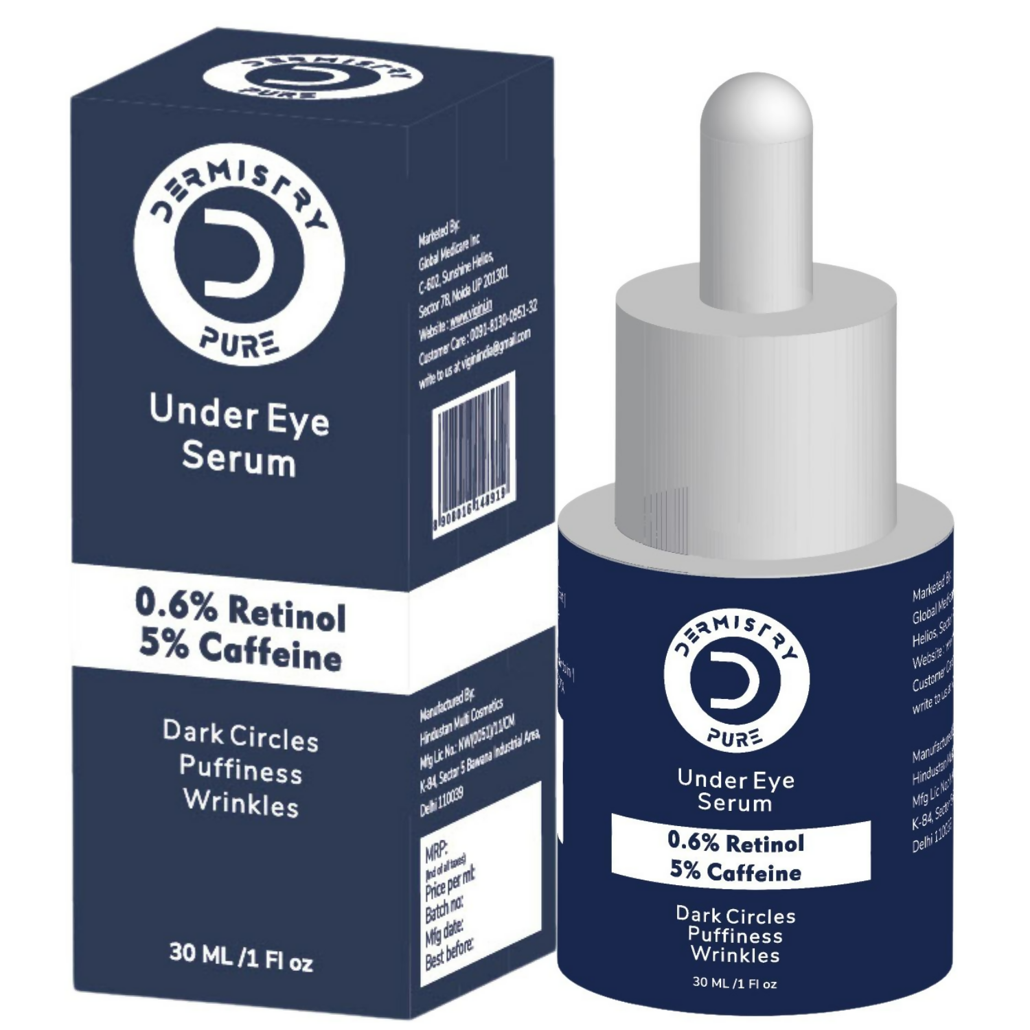 Dermistry 0.6% Retinol 5% Caffeine Under Eye Face Serum | Grocsy