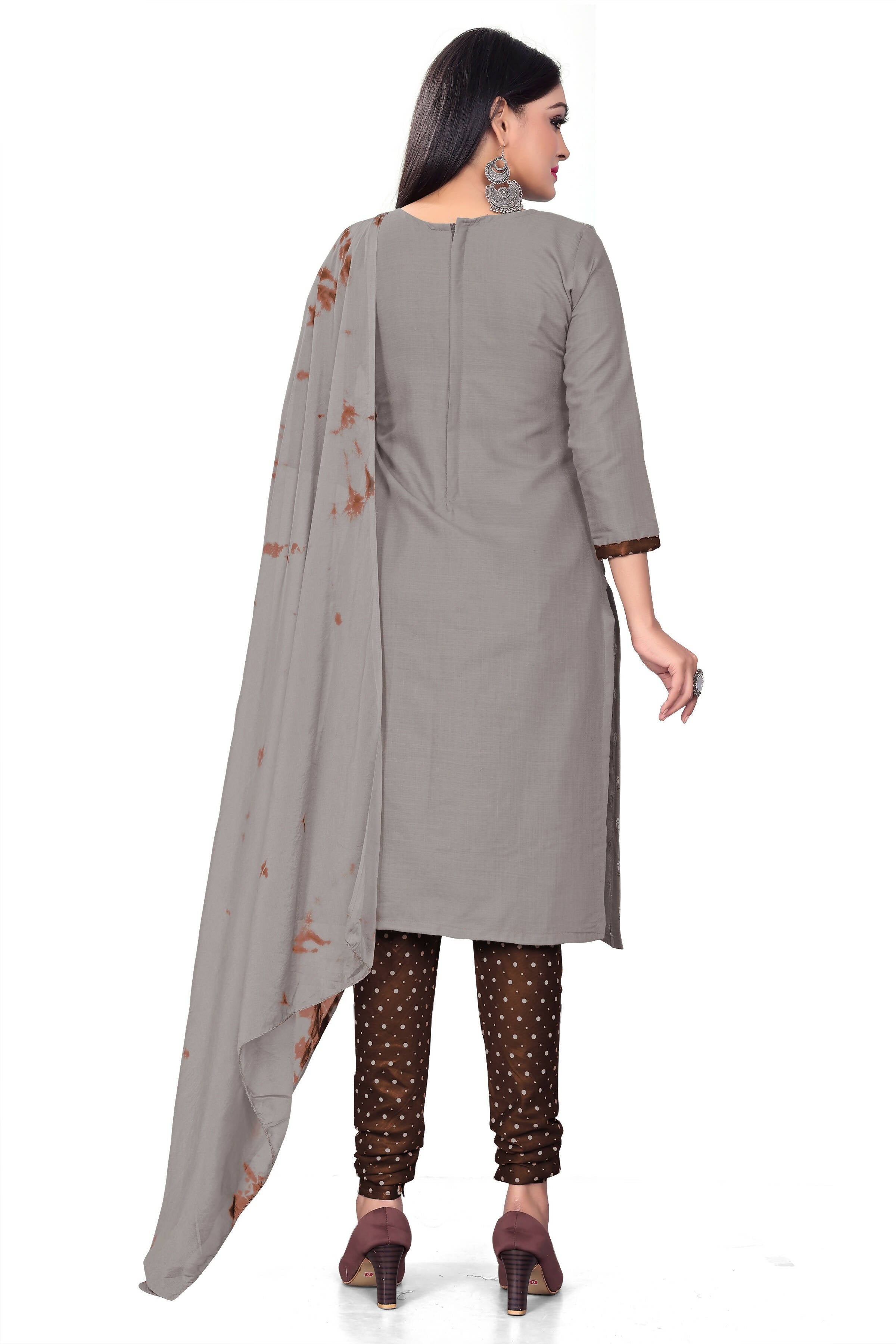 Grey Slab cotton Printed Unstitched Dress Material - Tanvi | Grocsy