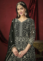 Stunning Black Front & Back Embroidered Trendy Anarkali Suit - Emponline | Grocsy