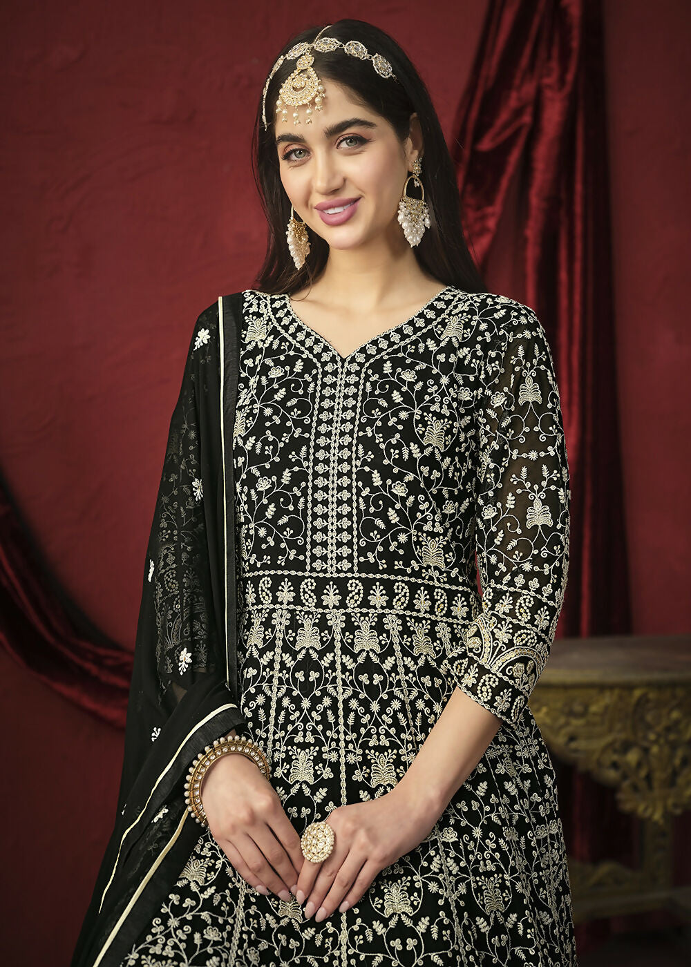 Stunning Black Front & Back Embroidered Trendy Anarkali Suit - Emponline | Grocsy