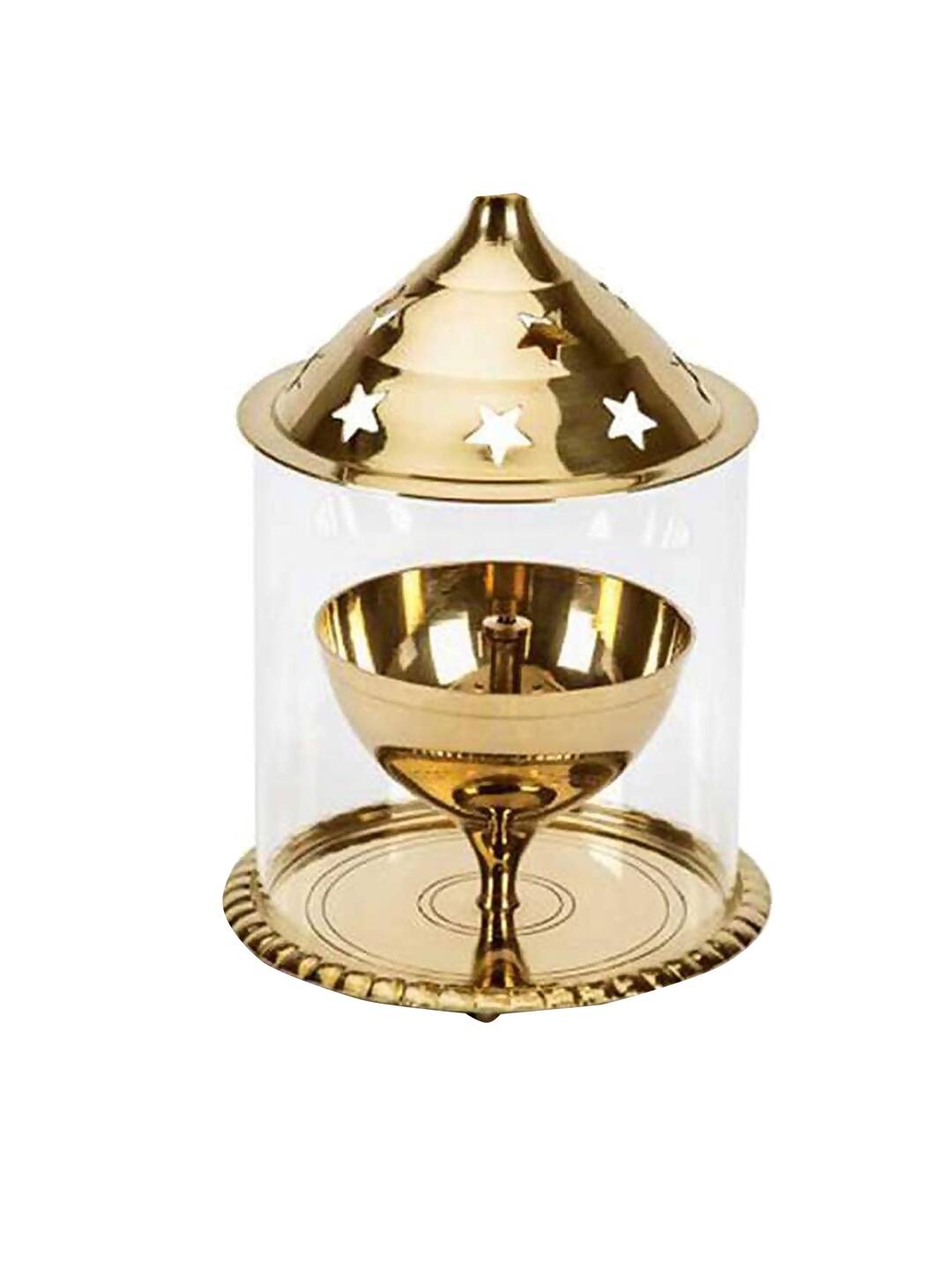 eCraftIndia Brown Brass And Glass Akhand Diya | Grocsy