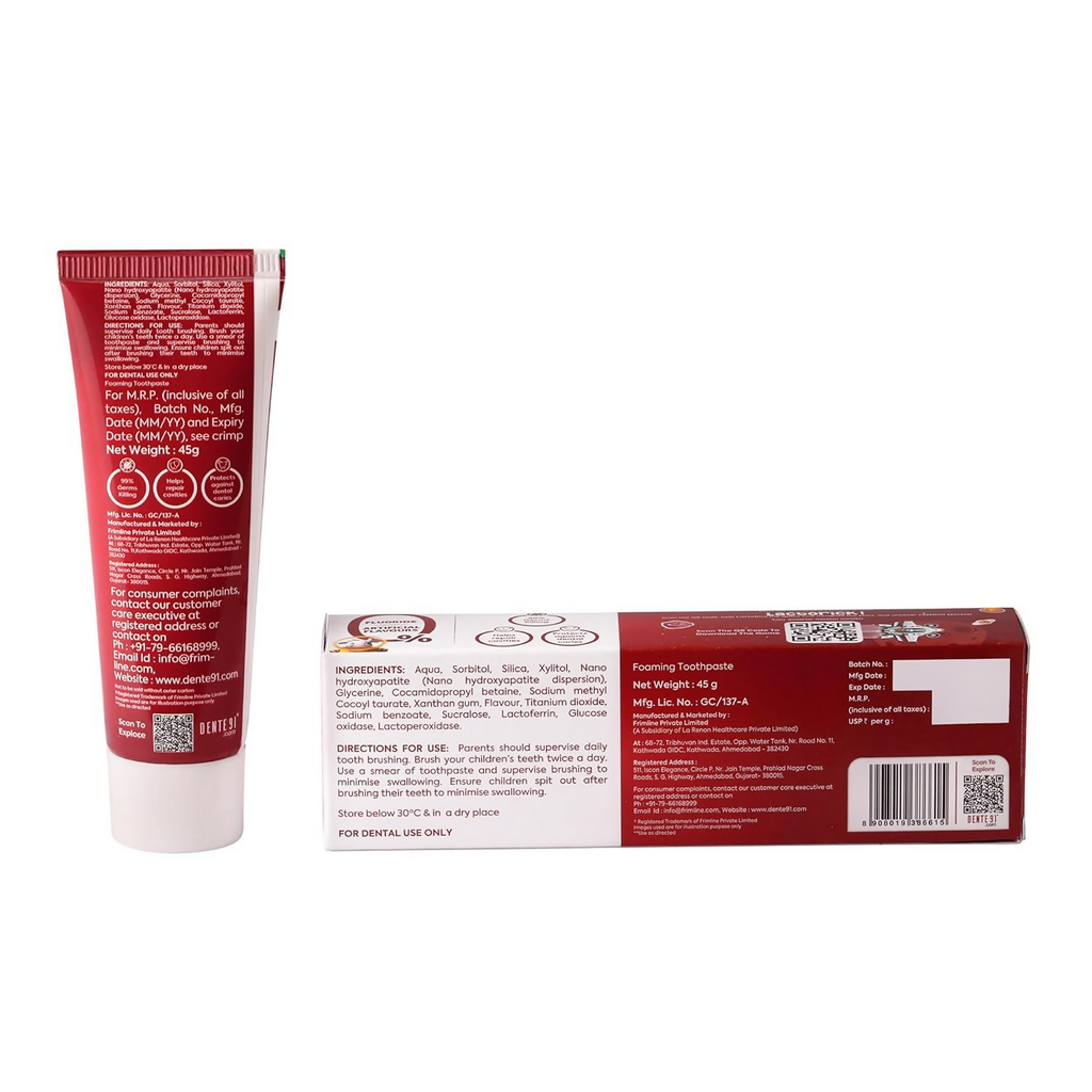 Dente91 Kids Toothpaste Protects Against Dental Caries & Hypersensitivity Fluoride Free Apple Flavour | Grocsy