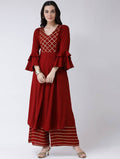 Cheera Maroon A-Line kurta With Palazzo Pant Set (CH129KP) | Grocsy
