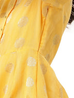 Ahalyaa Women Yellow Chanderi Jacquard Woven Dress | Grocsy