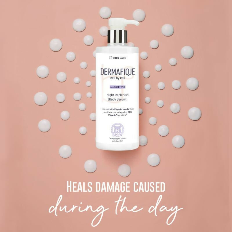 Dermafique Night Replenish Body Serum With 30X Vitamin E, Repairs Skin Cell Damage | Grocsy
