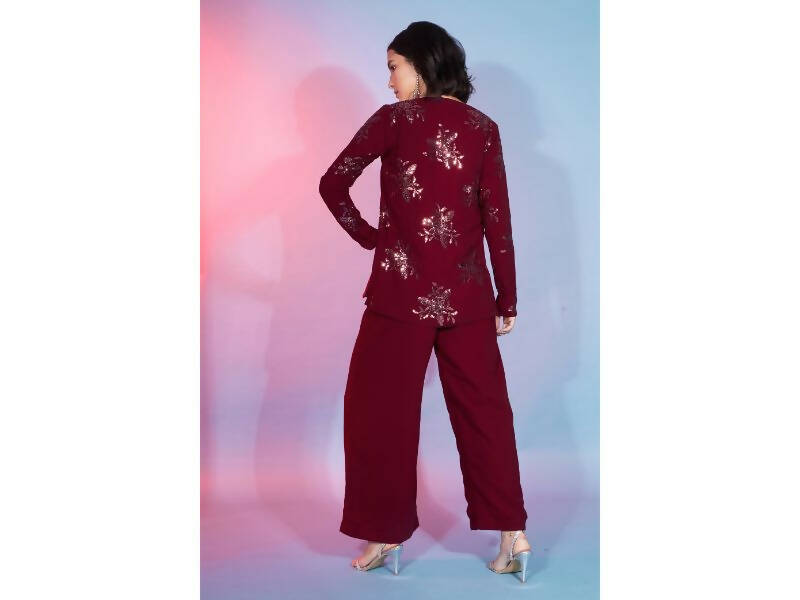 Red Georgette Sequence With Thread Designer Co-Ord Set - Flory | Grocsy