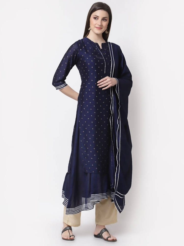 Myshka Blue Color Silk Blend Printed Kurta With Dupatta Set | Grocsy