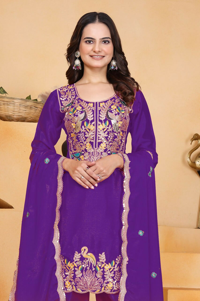Joban Fashion Purple Silk Embroidered Dhoti Dhoti Set | Grocsy