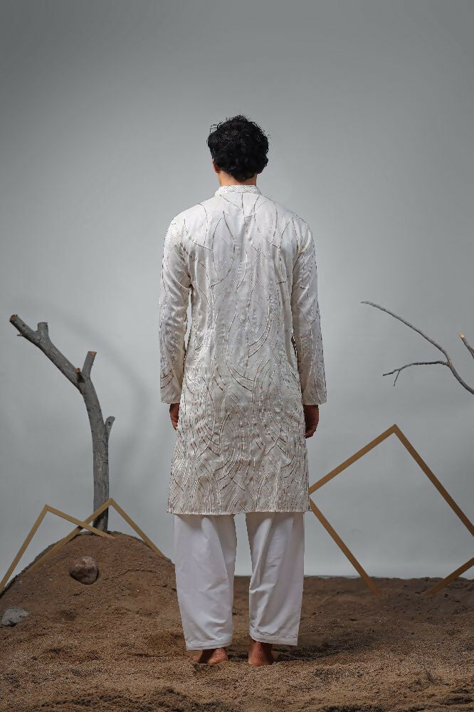 Off White Viscose Designer Embroidery Work Kurta Set - Mahotsav | Grocsy