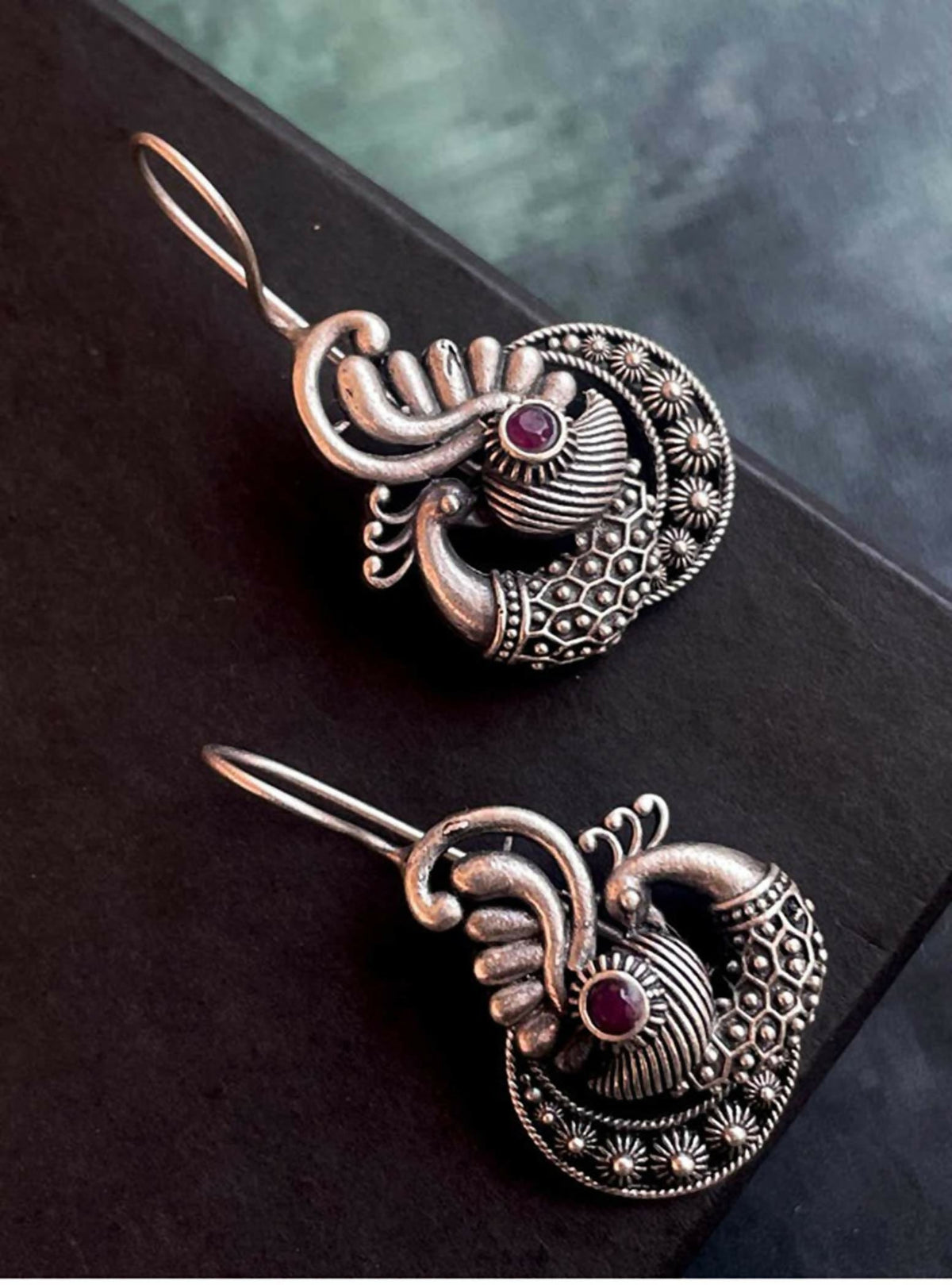 Joban Fashion Women Oxidize Peacock Shape Black Polish Stud Earring | Grocsy