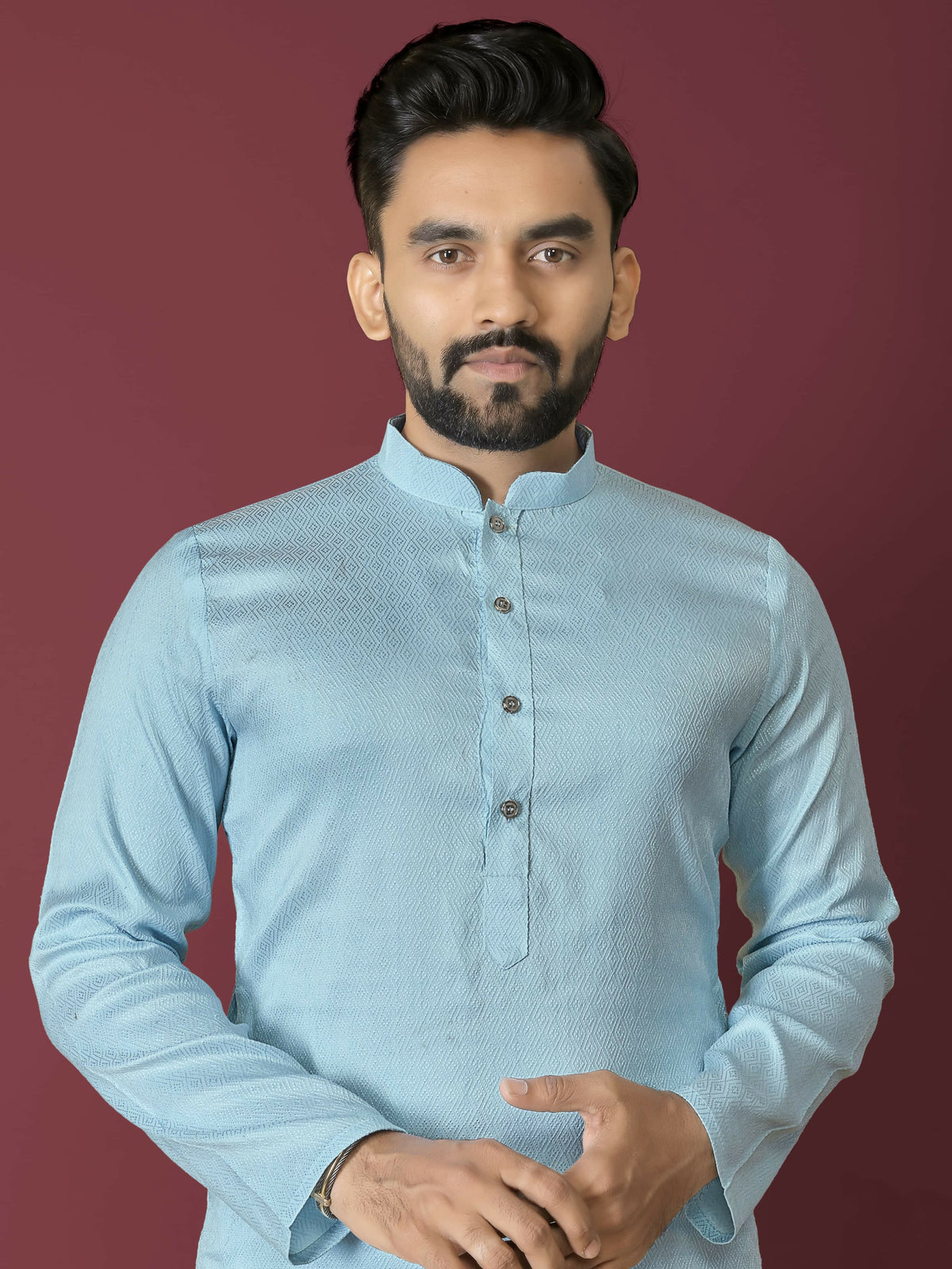 Anaita Sky Blue Solid Soft Jacquard Silk Straight Kurta | Grocsy