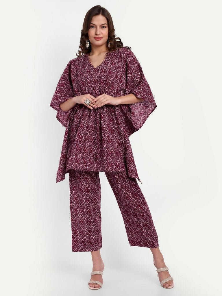 Alvano Printed Kaftan Kurti with Pant Set | Grocsy