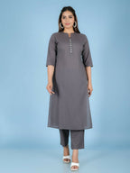 Aramya Grey Soft Cotton Solid Straight Kurta for Women | Grocsy