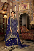 Blue Heavy Chinon Semi Stitched Kurta with Bottom & Dupatta - Dhvani | Grocsy