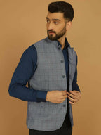 Even Apparels Nehru Jacket With Welt Pockets - Blue | Grocsy