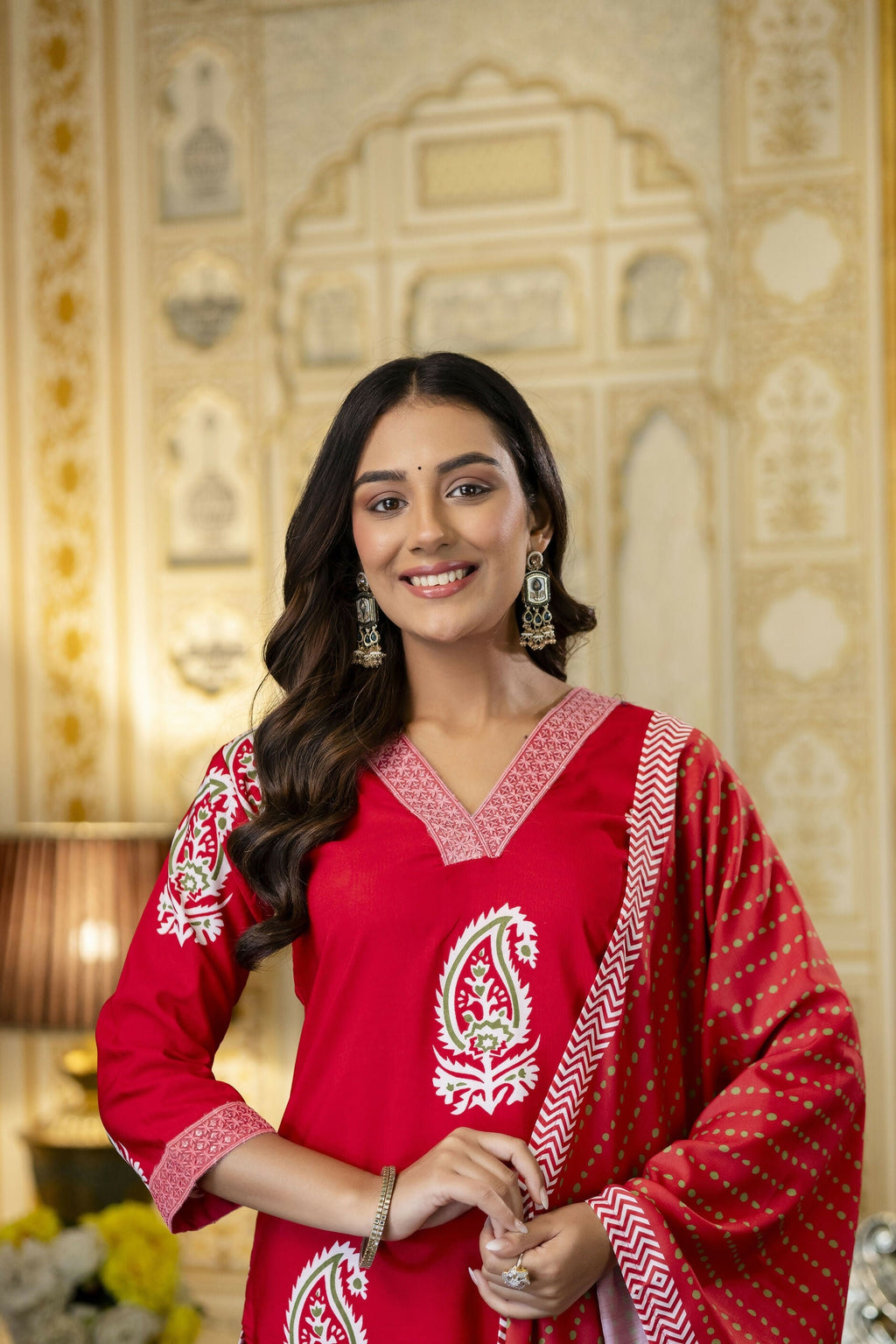 The52 Women's Beautiful Rayon Fabric Printed Work Straight Kurta Pant and Dupatta Set | Grocsy