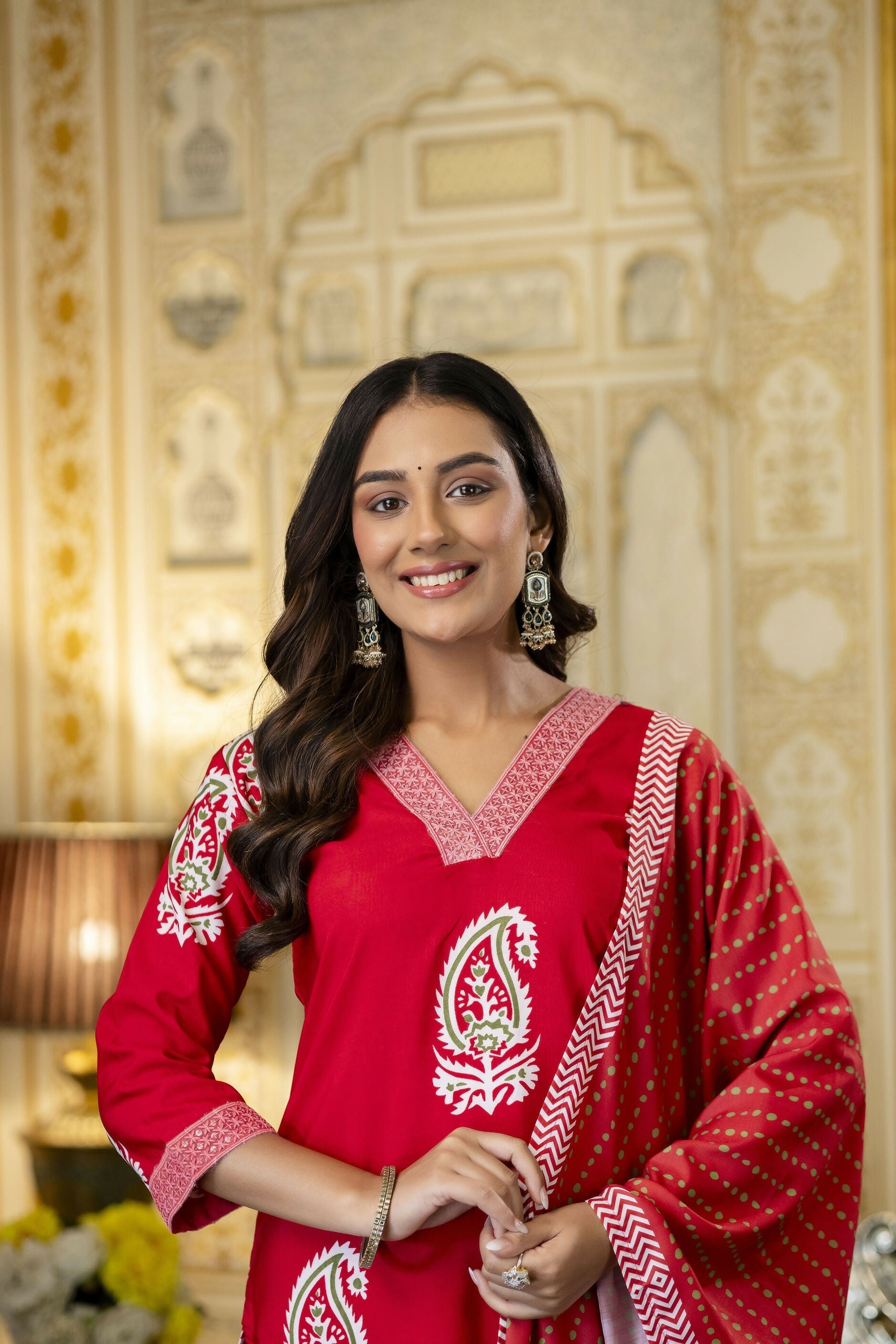 The52 Women's Beautiful Rayon Fabric Printed Work Straight Kurta Pant and Dupatta Set | Grocsy