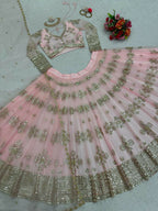 Jyoti Fashion Women's Baby Pink Butterfly Net 9MM Sequins with Thread Embroidered Designer Lehenga Choli Set | Grocsy